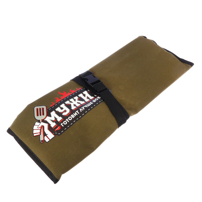 Фартук походный "Мужик готовит лучше всех", лопатка,вилка,щипцы,солонка,перечница,63х43см