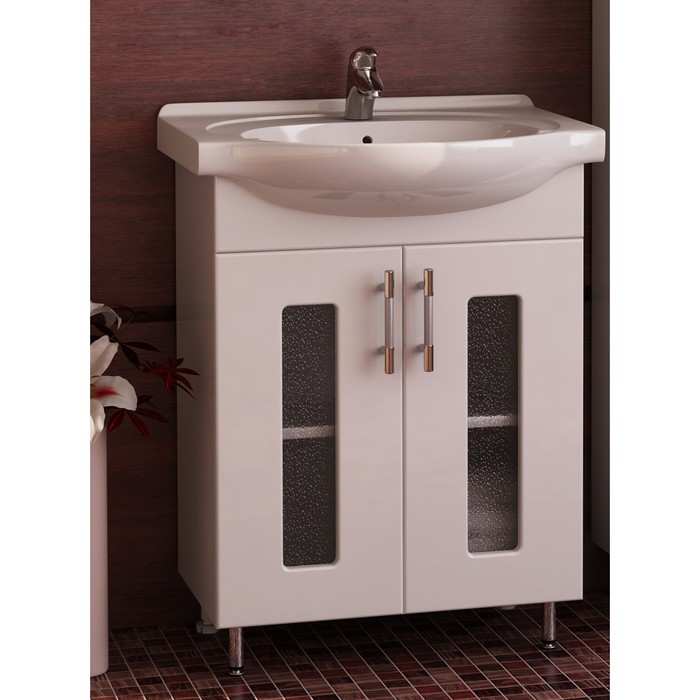 Тумба Sun&Aqua "Идеал 55", 2 двери, со стеклом, цвет белый, под умывальник "Уют 55"