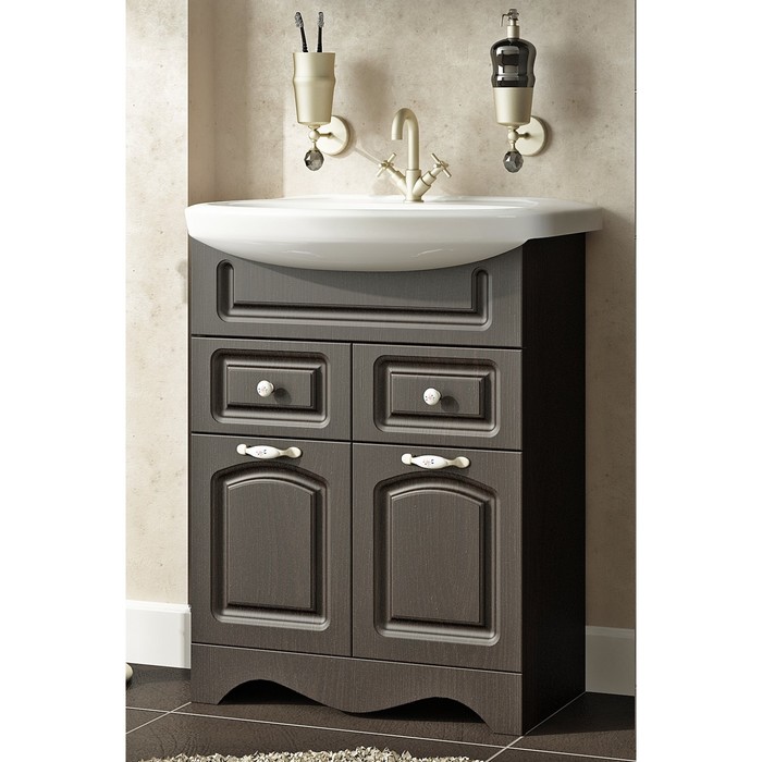 Тумба Sun&Aqua "Наталия 55", 2 двери, 2 ящика, цвет венге, под умывальник "Уют 55"