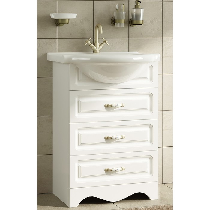 Тумба Sun&Aqua "Наталия 55", 3 ящика, цвет белый, под умывальник "Уют 55"