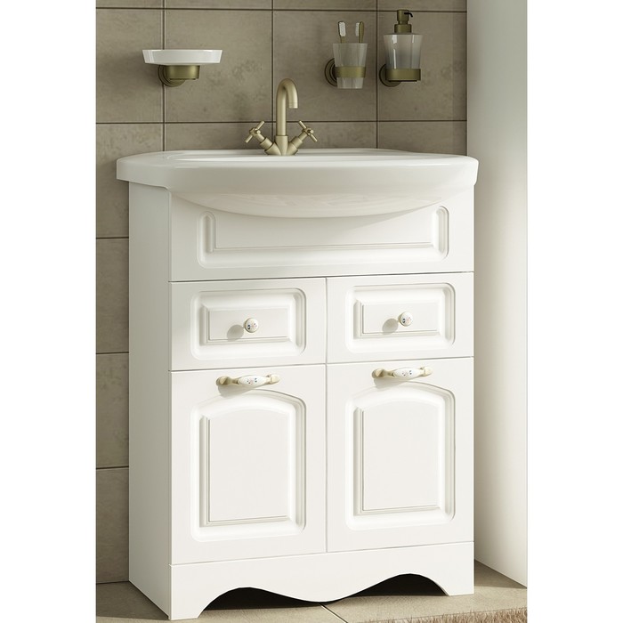 Тумба Sun&Aqua "Наталия 60", 2 двери, 2 ящика, цвет белый, под умывальник "Уют 60"