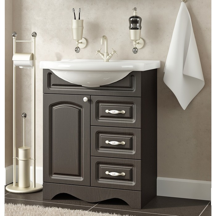 Тумба Sun&amp;Aqua "Наталия 65", 1 двери, 3 ящика, цвет венге, под умывальник "Элеганс 65"