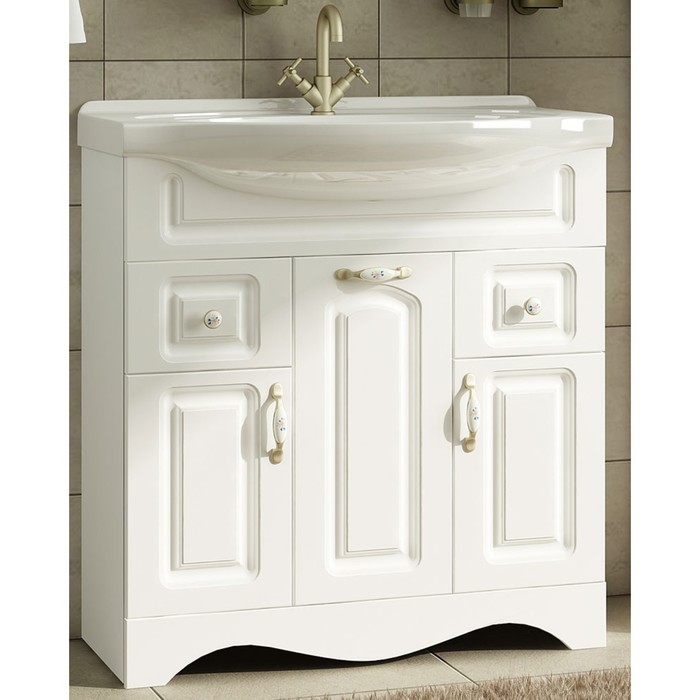 Тумба Sun&amp;Aqua "Наталия 75", 3 двери, 2 ящика, цвет белый, под умывальник "Элеганс 75"