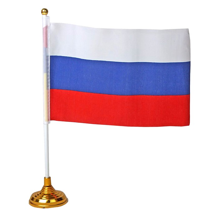Флаг России, 14х21 см, шток22 см на подставке, полиэстер