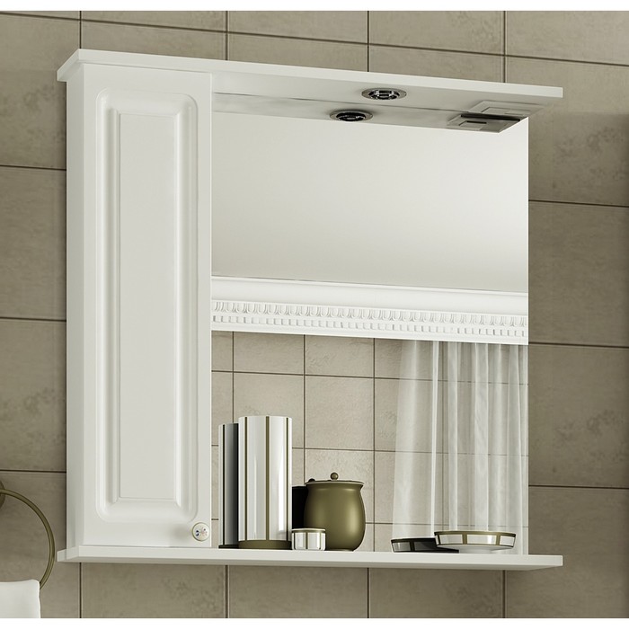 Шкаф-зеркало Sun&amp;Aqua "Наталия 75 С", левый, цвет белый