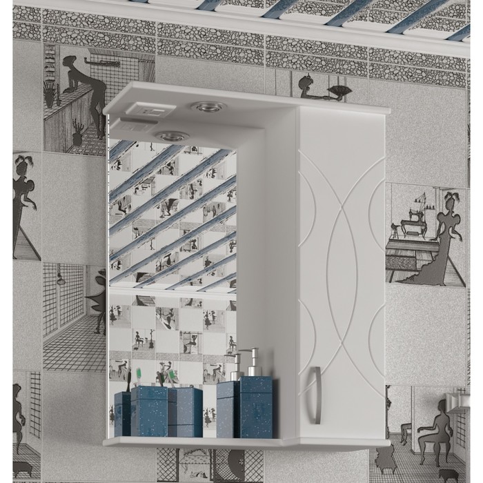 Шкаф-зеркало Sun&amp;Aqua "Турин 55 С", правый, цвет белый