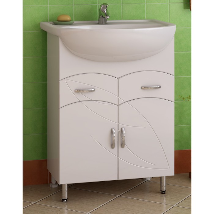 Тумба Sun&Aqua "Весна 60", 2 двери, 2 ящика, цвет белый, под умывальник "Уют 60"