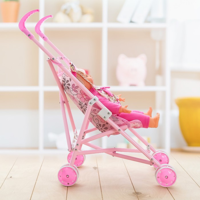 Коляска-трость для куклы, с пупсом со звуком, металлический каркас