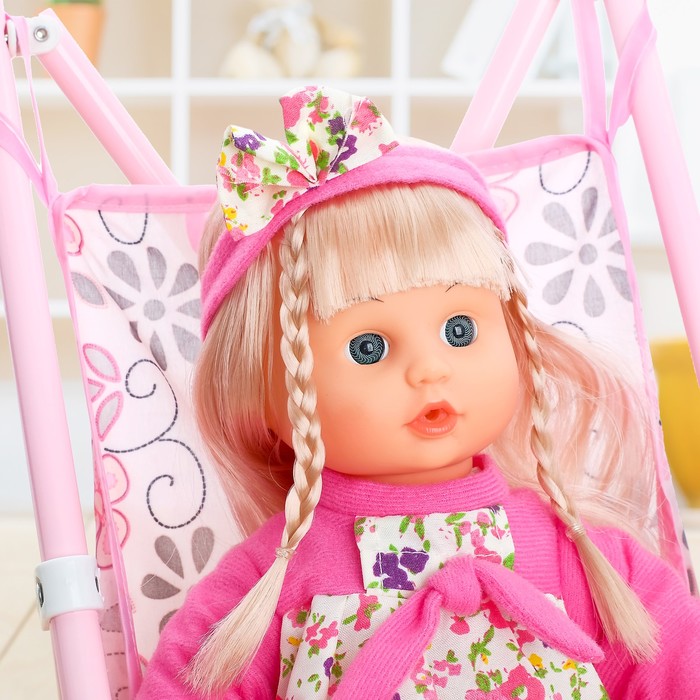 Коляска-трость для куклы, с пупсом со звуком, металлический каркас