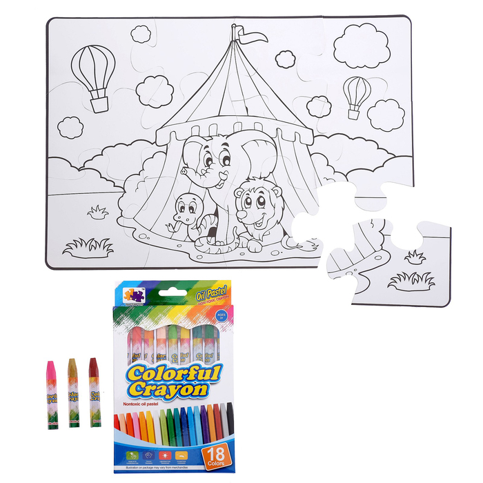 Коврик-пазл "Весёлый цирк" с мелками