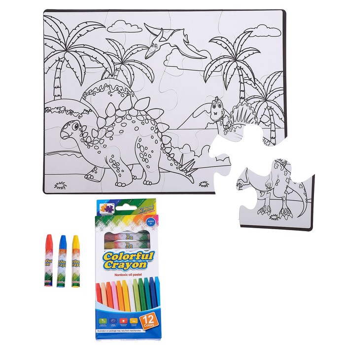 Коврик-пазл "Динозавры" с мелками