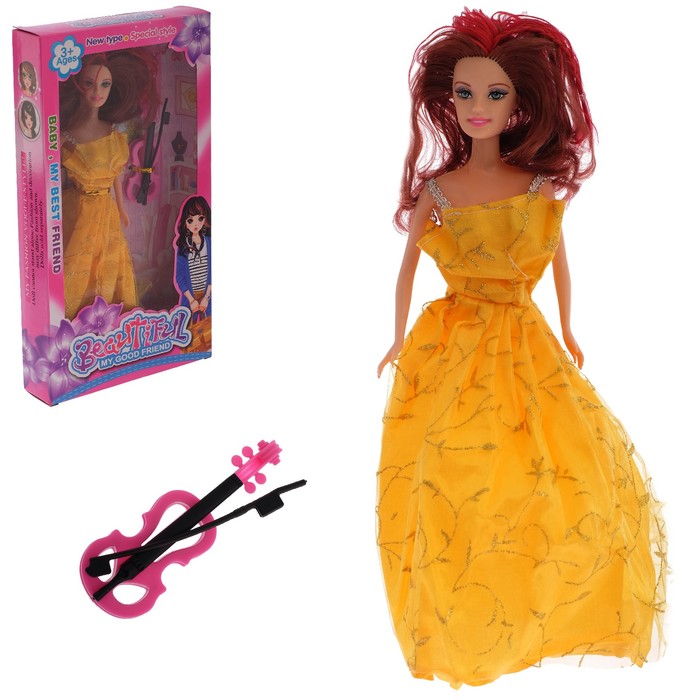 Кукла модель "Линда" в платье, со скрипкой, МИКС