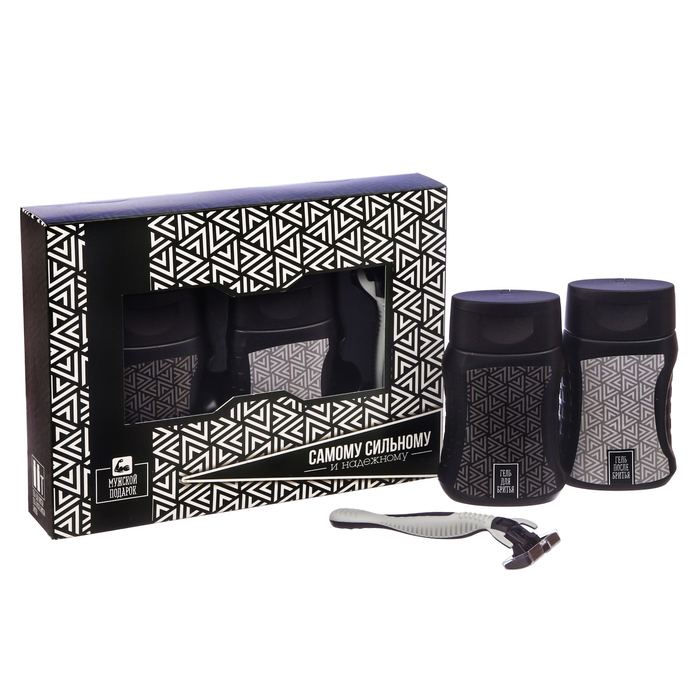 Подарочный набор "Самому сильному и надёжному": гель для бритья, гель после бритья, станок