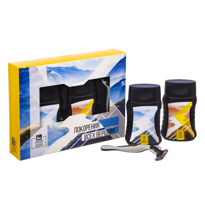 Подарочный набор "Покорения всех вершин": гель для бритья, гель после бритья, станок