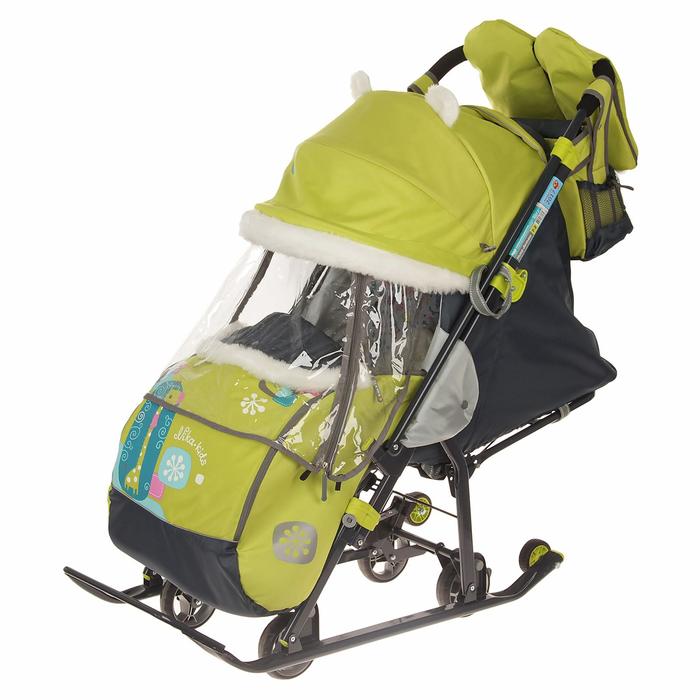 Санки-коляска &quot;Ника детям7-2&quot;, рисунок с жирафом (модель 2017 года), цвет лимонный