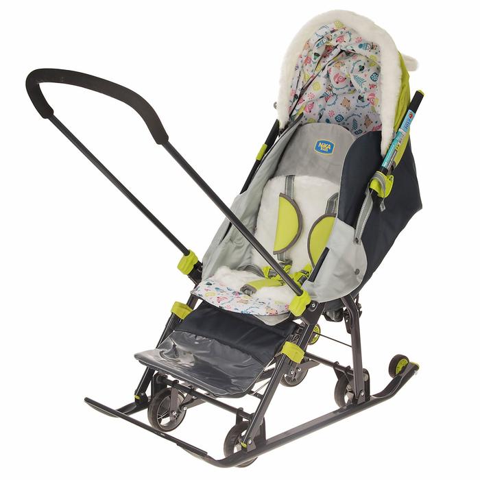 Санки-коляска "Ника детям7-2", рисунок с жирафом (модель 2017 года), цвет лимонный