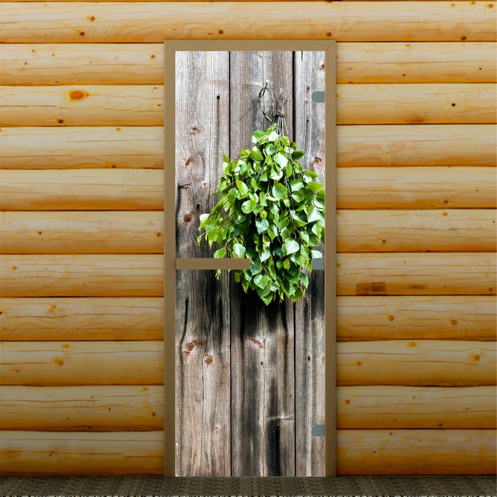 Дверь для бани и сауны "Веник", 190 х 70 см, с фотопечатью 8 мм Добропаровъ