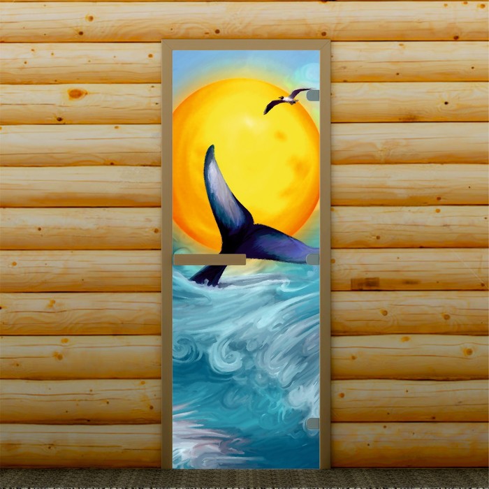Дверь для бани и сауны "Синий кит", 190 х 70 см, с фотопечатью 8 мм Добропаровъ