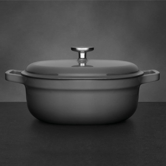 Кастрюля чугунная овальная с крышкой Gem, 27 х 22 см, 4,1 л