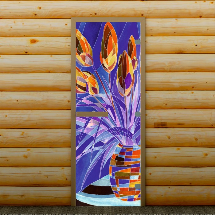 Дверь для бани и сауны "Цветы", 190 х 70 см, с фотопечатью 8 мм Добропаровъ