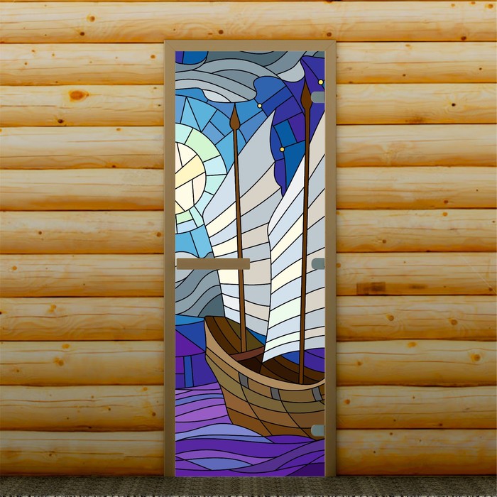 Дверь для бани и сауны "Корабль", 190 х 70 см, с фотопечатью 8 мм Добропаровъ