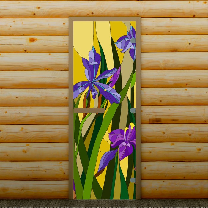 Дверь для бани и сауны "Ирисы", 190 х 70 см, с фотопечатью 8 мм Добропаровъ