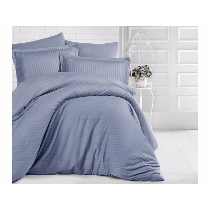 КПБ евро Stripe Satin, 240х260 см, 200х220 см, 50х70 см-4 шт., цвет антрацит, сатин