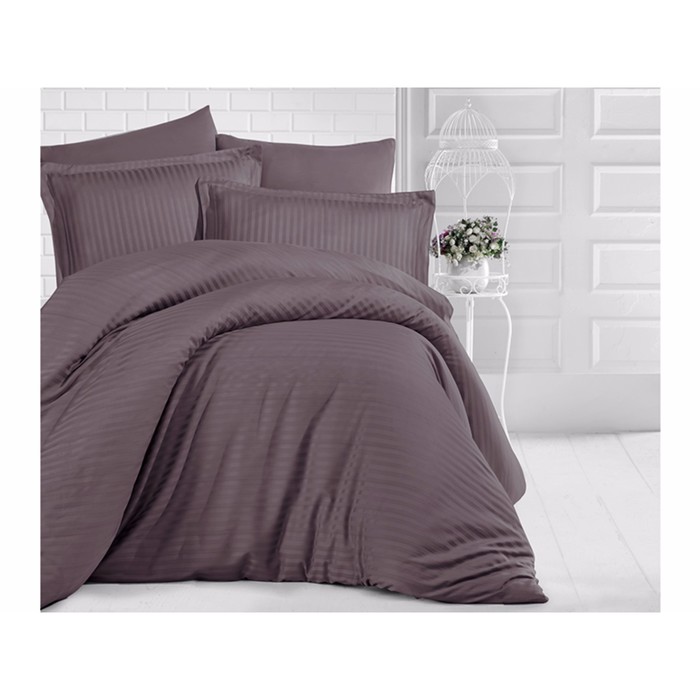 КПБ евро Stripe Satin, 240х260 см, 200х220 см, 50х70 см-4 шт., цвет коричневый, сатин