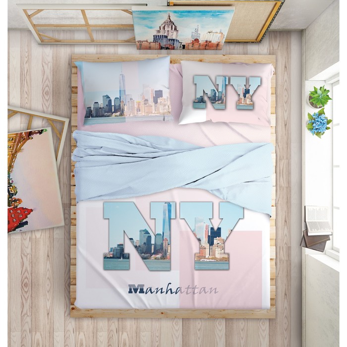 КПБ Manhattan Dream евро, 220х240 см, 200х220 см, 50х70 см-2 шт.. 70х70 см-2 шт., перкаль