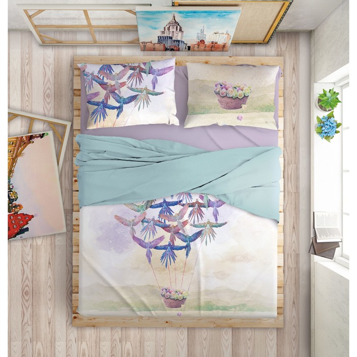 КПБ Happiness евро, 220х240 см, 200х220 см, 50х70 см-2 шт.. 70х70 см-2 шт., перкаль
