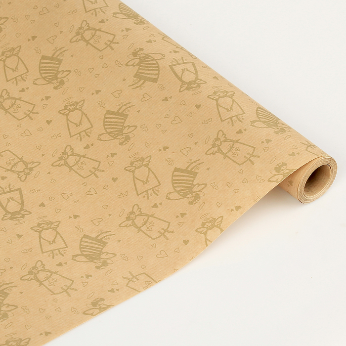 Бумага упаковочная крафт "Золотые ангелы" 0.6 x 10 м
