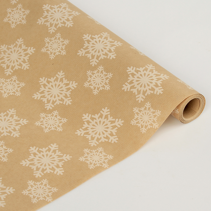 Бумага упаковочная крафт "Снежинки" 0.6 x 10 м