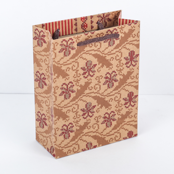 Пакет крафт "Узоры", 11 х 5,5 х 14,5 см