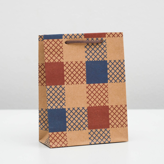 Пакет крафт "Клетка", 11 х 5,5 х 14,5 см
