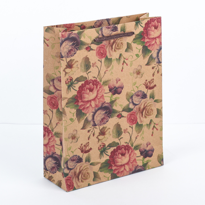 Пакет крафт "Нежные цветы", 16 х 6 х 21 см