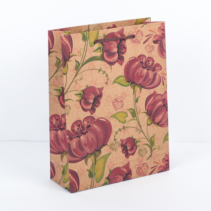 Пакет крафт "Яркий цветок", 16 х 6 х 21 см