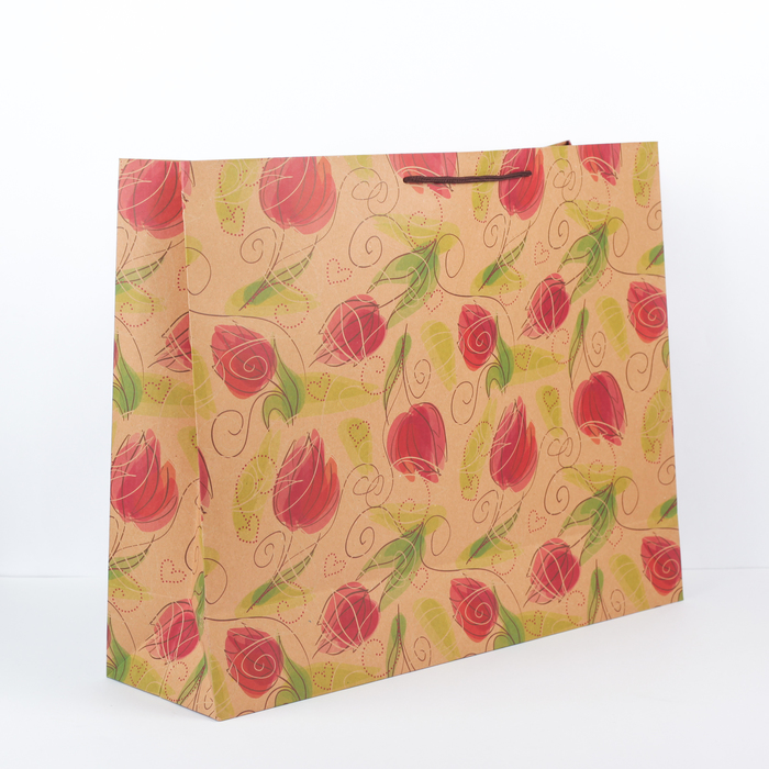 Пакет крафт "Тюльпаны", 50 х 15 х 38 см