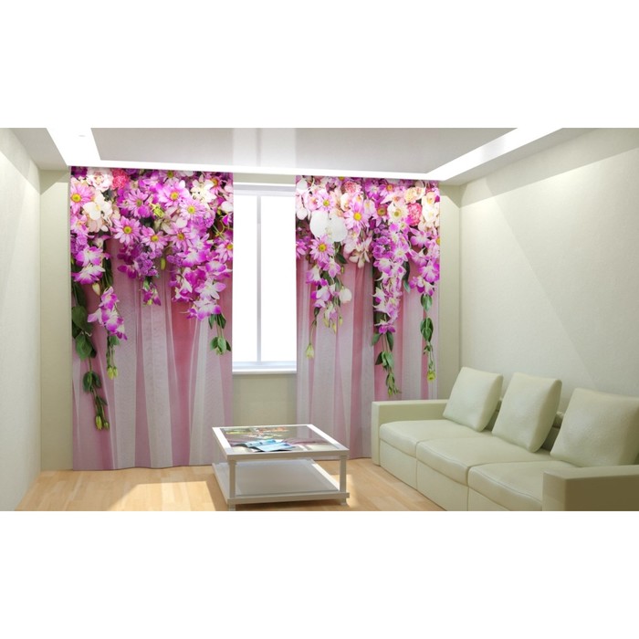 Фотошторы "Цветочный водопад", размер 150х260 см, габардин