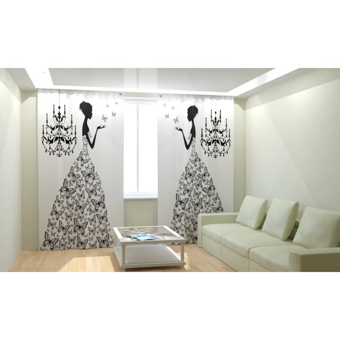 Фотошторы "Женщина из бабочек", размер 150х260 см, блэкаут