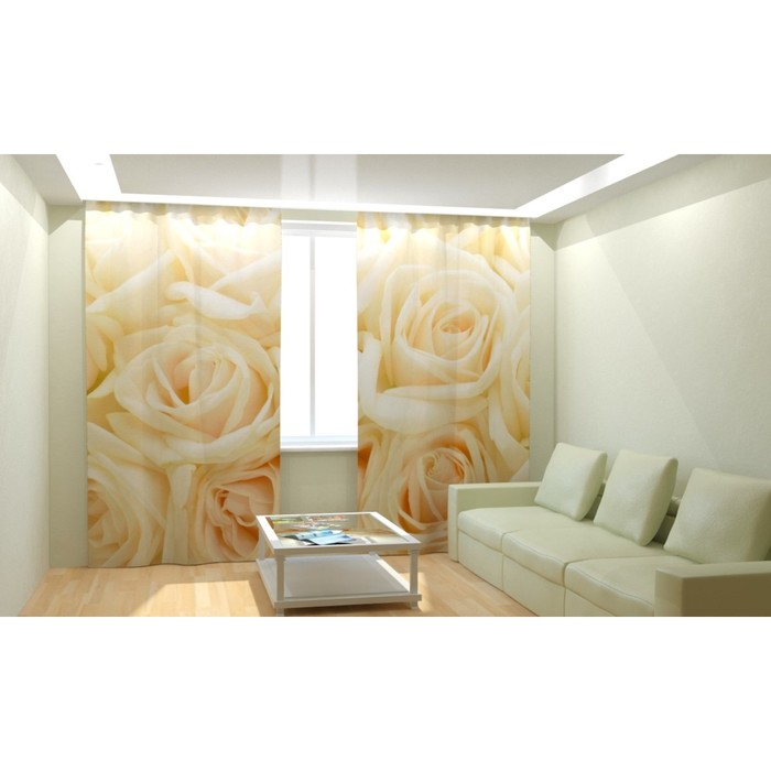 Фотошторы "Бежевые розы", размер 150х260 см, блэкаут