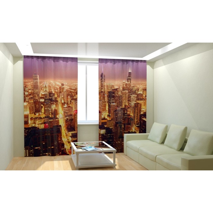 Фотошторы "Огни ночного мегаполиса", размер 150х260 см, блэкаут