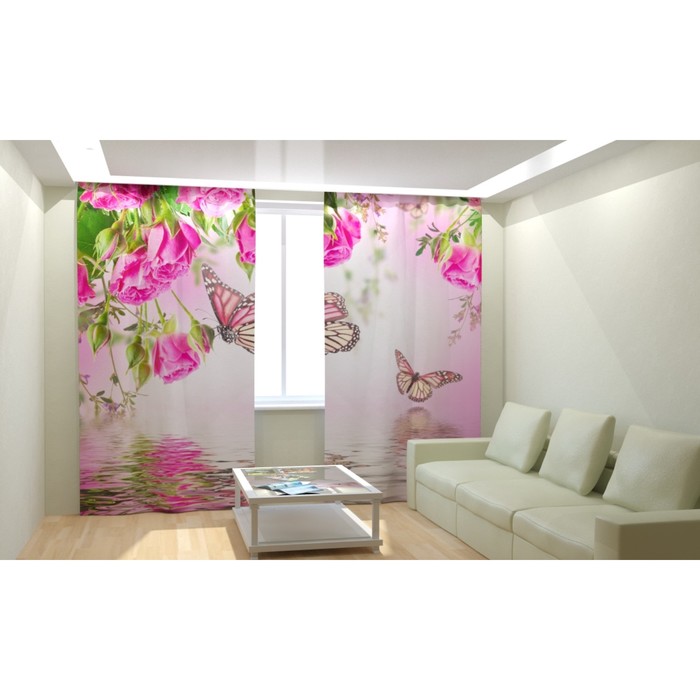 Фотошторы "Бабочки у воды", размер 150х260 см, габардин