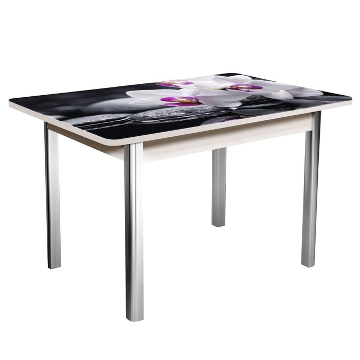 Стол "Триумф" нераздвижной 1,0х0,7 м, покрытие стекло R041, ножки хром, белёный дуб