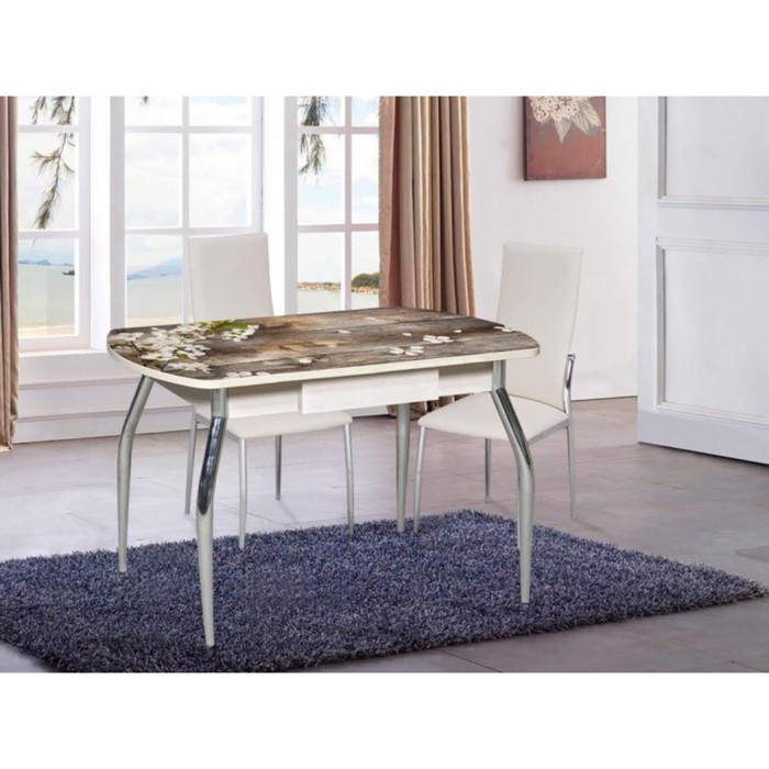 Стол "Грация" нераздвижной 1,1 м, покрытие стекло 128947691, механизм бабочка, белёный дуб