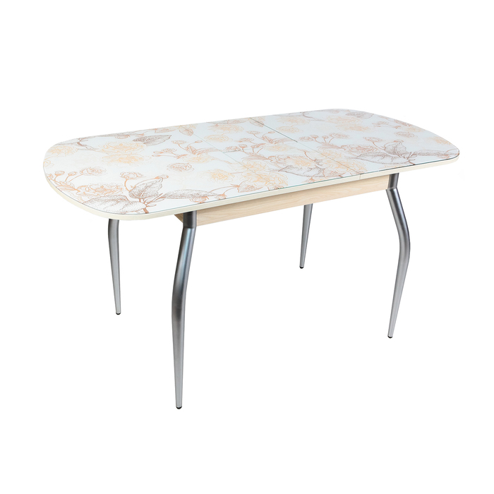 Стол "ГОЛД" раздвижной 1150(1450)х700 мм, стекло, механизм "бабочка", хром, золотые цветы