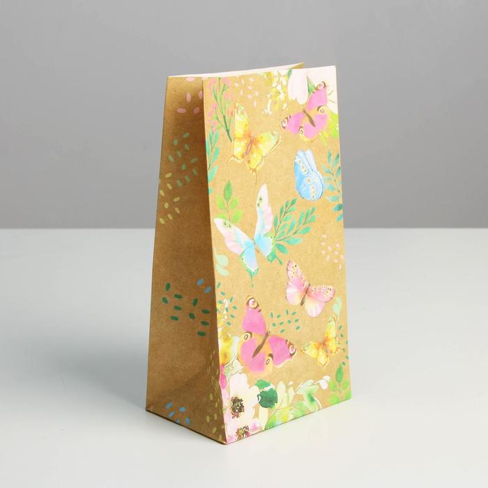 Пакет подарочный без ручек «Райские бабочки», 10 × 19.3 × 7 см