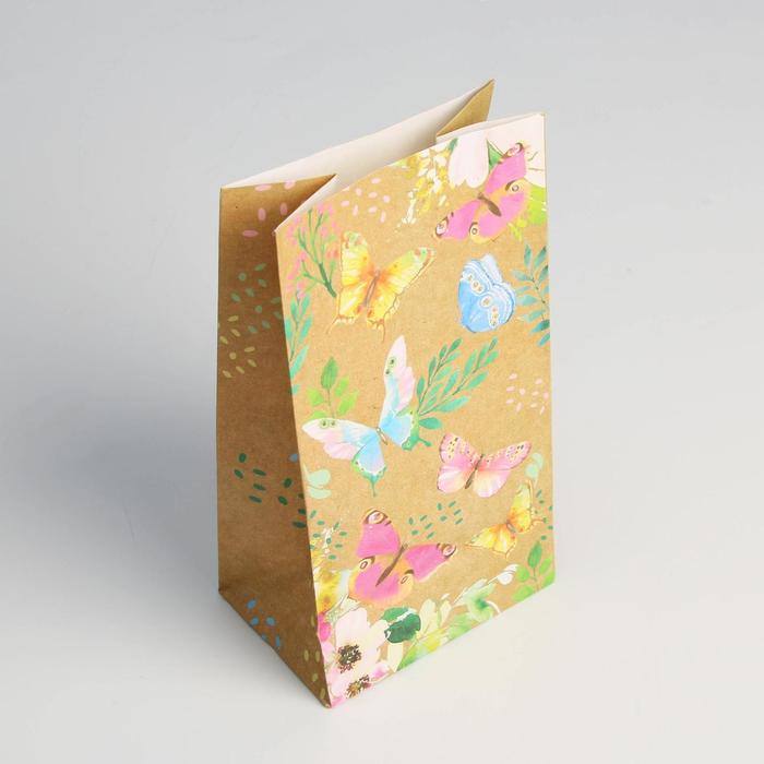 Пакет подарочный без ручек «Райские бабочки», 10 х 19,3 х 7 см