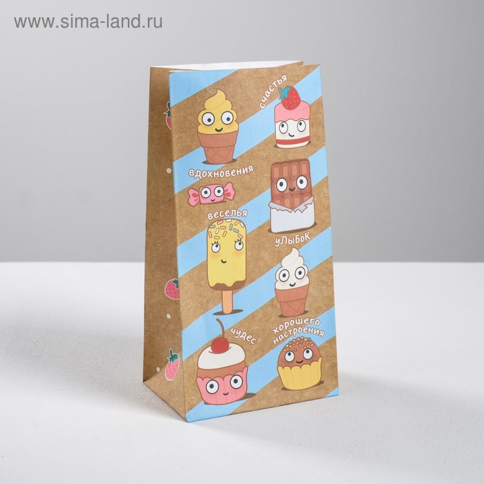 Пакет подарочный без ручек «Весёлые сладости», 10 × 19.3 × 7 см