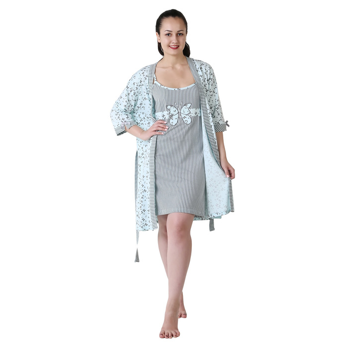 Комплект женский (пеньюар, сорочка) Агата цвет ментол, р-р 44