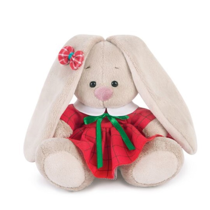 Мягкая игрушка "Зайка Ми в красном платье в клетку" 15 см